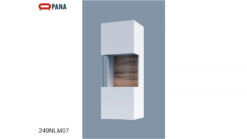 ויטרינה תלויה לבנה Helvetia AVA עם תאורת LED ומערכת push‑to‑open, עיצוב מינימליסטי לסלון